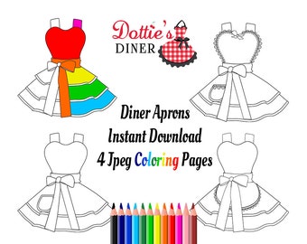 Design Your Own Apron 4 Coloring Pages Digital Instant PDF Download