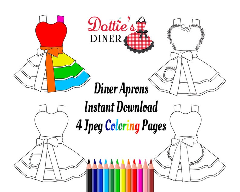 Design Your Own Apron 4 Coloring Pages Digital Instant PDF Download image 1