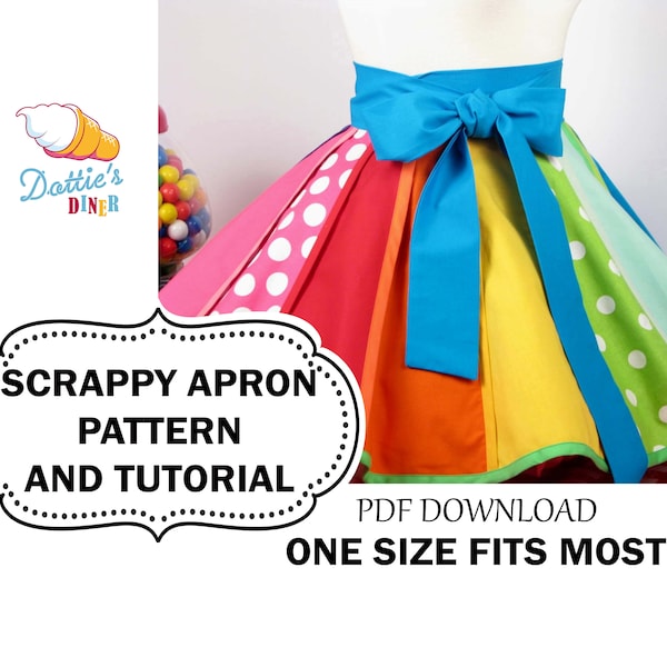 Scrappy Apron Tutorial and Pattern PDF, to Make with Scraps or Fat Quarters