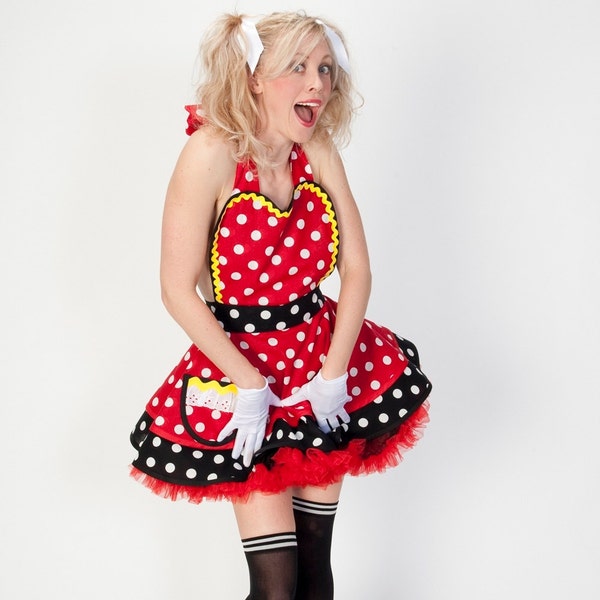 Minnie The Diner Waitress Womens Apron Super Cute and Sexy Polka Dots