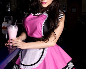 Cute Aprons for Women, Pink Cafe Waitress with Black