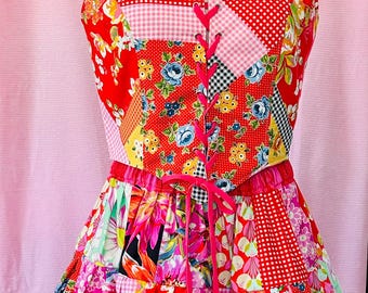 Colorful Patchwork Corset & Ruffle Skirt Set | Handmade Cottagecore Picnic Outfit | One of a Kind