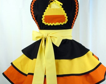 Candy Corn Costume Apron in Black, Orange, and Yellow