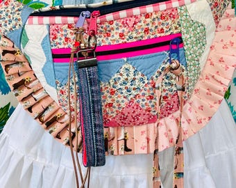 Bolso bandolera acolchado vintage • Bolso cruzado estilo vaquero con volantes y correa ajustable de estilo vintage