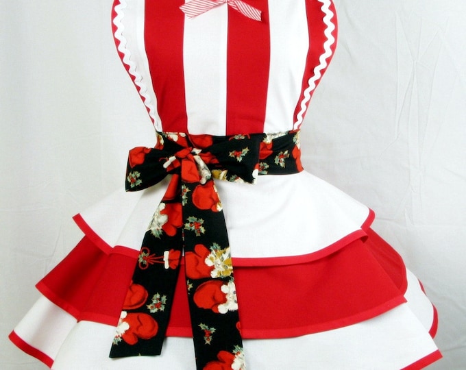 Candy Cane Apron With Kittens in Mittens Womens Holiday Apron Made to