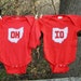 Merchant00 reviewed Red "OH-IO" Twin set, bodysuits for twins, or great way to celebrate a 2nd bith, or SIBLINGS
