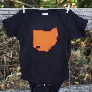 Cincinnati Love, State of Ohio BLACK OR ORANGE Onesie® bodysuit with heart on Cincinnati, baby shower gift, father's day gift for new dad image 3