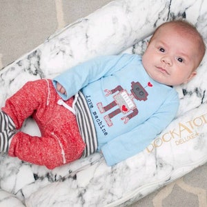 Valentine's Day baby Onesie® LOVE MACHINE Bodysuit for Baby BOYS, perfect for 1st Valentine's Day Pics, punny baby Onesie® image 3