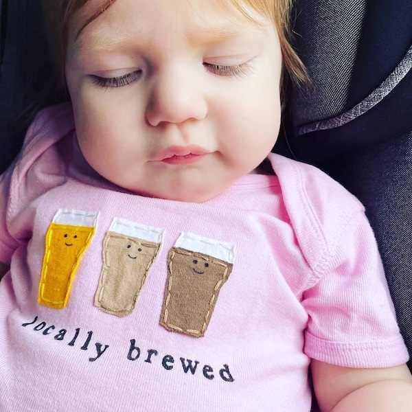 Funny baby Onesie® "Locally Brewed!", Beer baby one piece, fun and unique baby shower gift, baby bodysuit, baby gift, home brewed baby