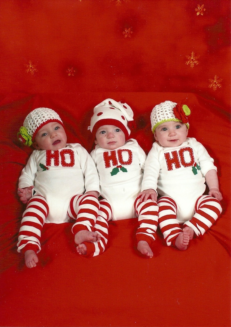 Triplets HO HO HO Set of 3 Holiday Bodysuits image 2