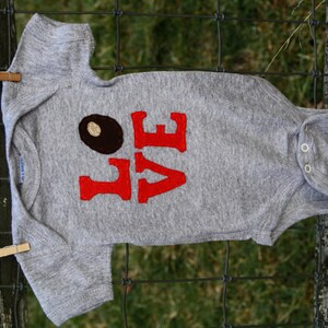 Grey Buckeye/Ohio LOVE baby Onesie® bodysuit, red Love letters with a buckeye as the O, Buckeye baby, Ohio baby Onesie® image 2