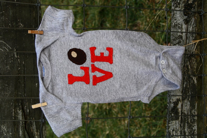 Grey Buckeye/Ohio LOVE baby Onesie® bodysuit, red Love letters with a buckeye as the O, Buckeye baby, Ohio baby Onesie® image 2