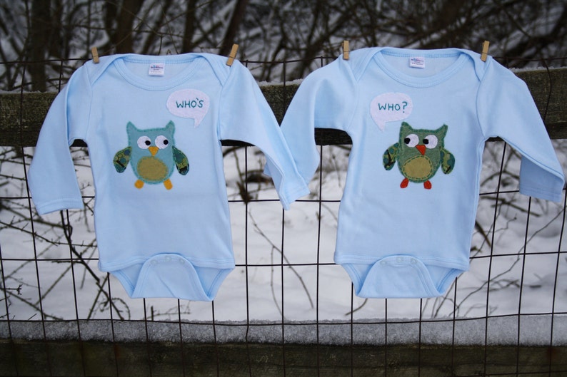 Twin Who's Who Owls bodysuits for Twin BOYS image 3