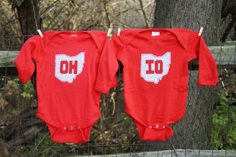 Red OH-IO Twin set bodysuits for twins or great image 1