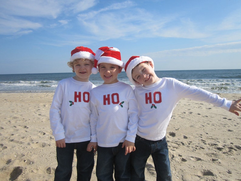 Triplets HO HO HO Set of 3 Holiday Bodysuits image 4