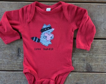 Valentine's Day "LOVE Bandit" Lil Raccoon Onesie®/Bodysuit for Baby BOYS, perfect for 1st Valentine's Day Pics, baby one piece,