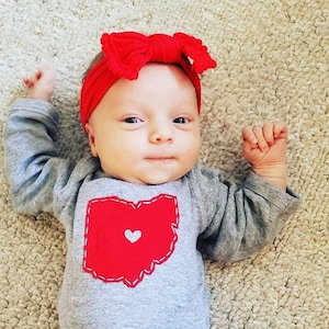 Ohio LOVE, GREY State of Ohio Bodysuit with heart, great baby shower gift, father&#39;s day gift, new dad
