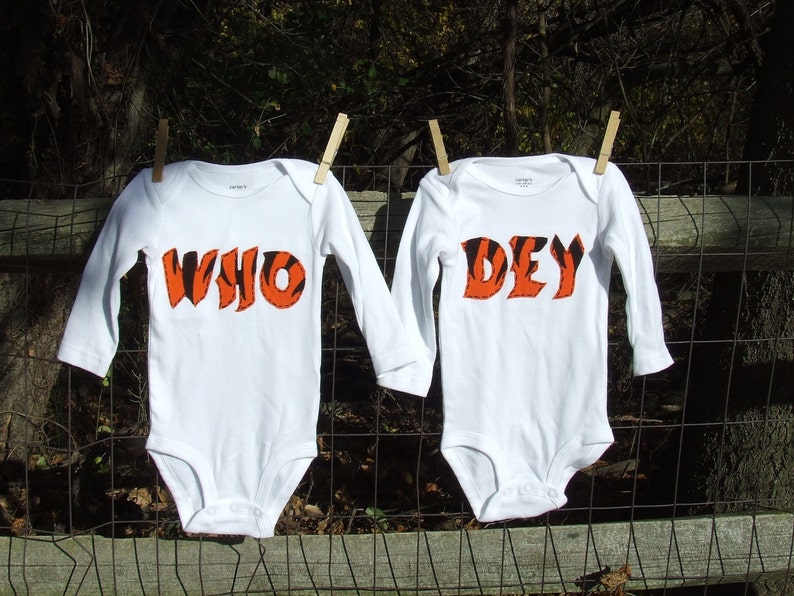 Who Dey Bengals TWIN Set of Baby Bodysuits Great Shower gift for TWINS or siblings