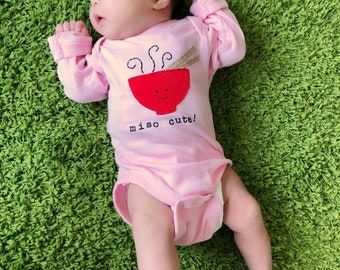Funny "MISO CUTE" baby Onesie® bodysuit, cute Japanese miso soup inspired, fun and unique baby shower gift, punny Onesie® so cute Onesie®
