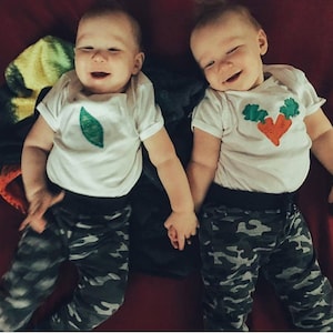 Peas and Carrots TWIN set of Bodysuits, Great Shower gift for TWINS or siblings