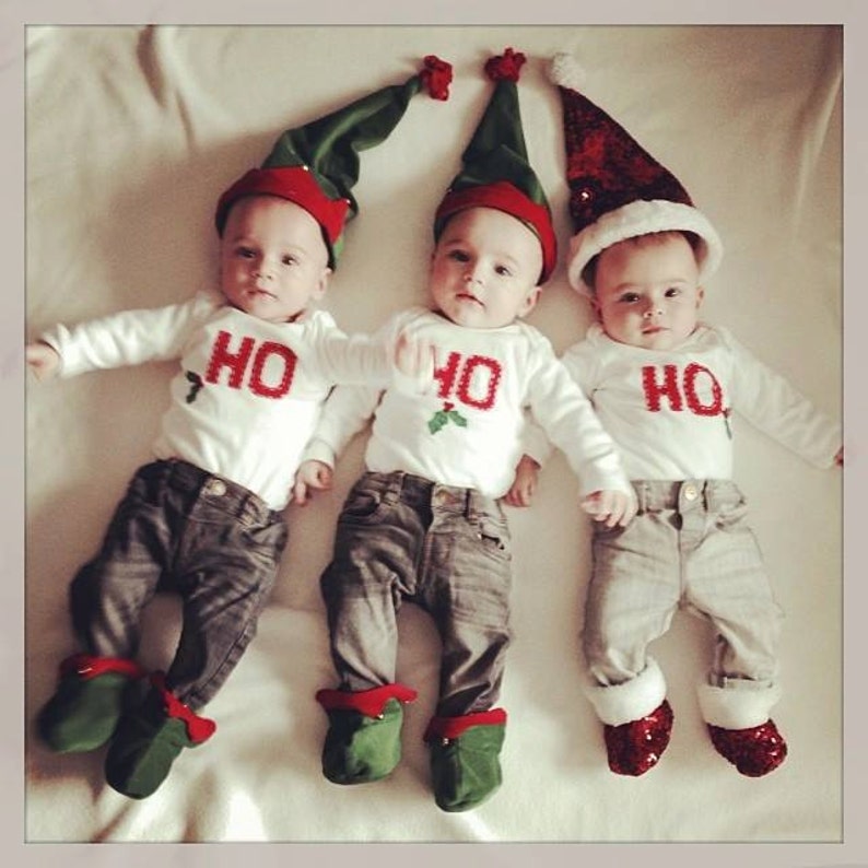 Triplets HO HO HO Set of 3 Holiday Bodysuits image 3