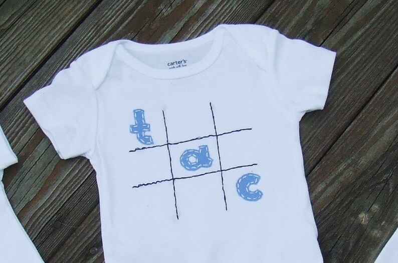 Tic Tac Toe Triplet Fun set of 3 Onesies® Bodysuit Set, Great Shower gift for TRIPLETS or 3 different sizes for siblings image 6