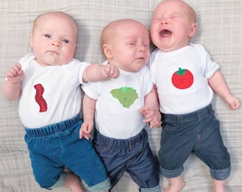 Bacon, lettuce and tomato TRIPLET set of Onesies® "BLT" Set of bodysuits/baby one-pieces, Great Shower gift for TRIPLETS or siblings