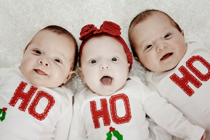 Triplets HO HO HO Set of 3 Holiday Bodysuits image 0