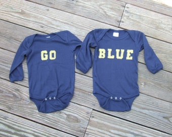 Michigan Longsleeve "Go Blue" Twin(or siblings) Set of Onesies® baby Bodysuits, Great Shower gift for Twins or siblings