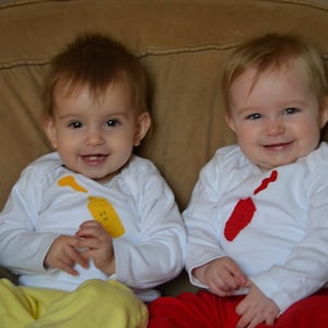 TWIN Ketchup and Mustard Onesies®, set of 2 bodysuits, Great Shower gift for TWINS or different sizes for siblings