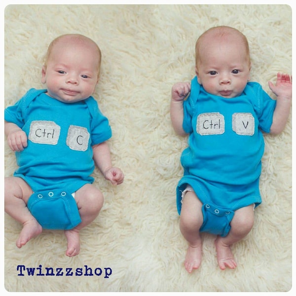 Copy & Paste Computer/Geek Chic TWIN Set of Bodysuits, Great Shower gift for TWINS or siblings