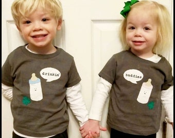 St. Patrick's Day TWIN Set "Drinkin Buddies" baby Bodysuits, Great Shower gift for TWINS or siblings