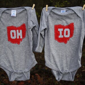 Grey State of Ohio OH-IO Onesies®, Set of 2 Bodysuits for twins or different sizes for siblings, Ohio twins gift, Hats are NOT included image 2