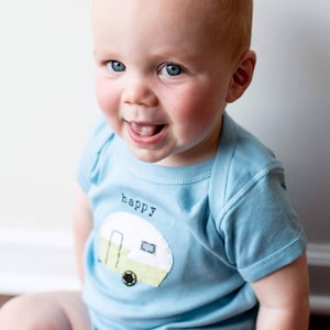 Vintage Shasta Camper Onesie® inspired "Happy Camper" Onesie®/Bodysuit for Baby, unique baby shower gift, father's day gift for New Dads