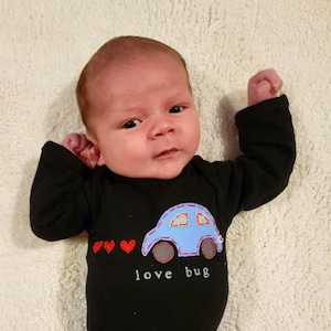Valentine&#39;s Day &quot;LOVE BUG&quot; Volkswagen bug inspired Onesie®/Baby Bodysuit, perfect for 1st Valentine&#39;s Day Pics, baby one piece