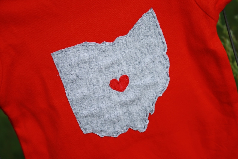 RED OHIO Love State of Ohio on Red bodysuit with a heart image 2