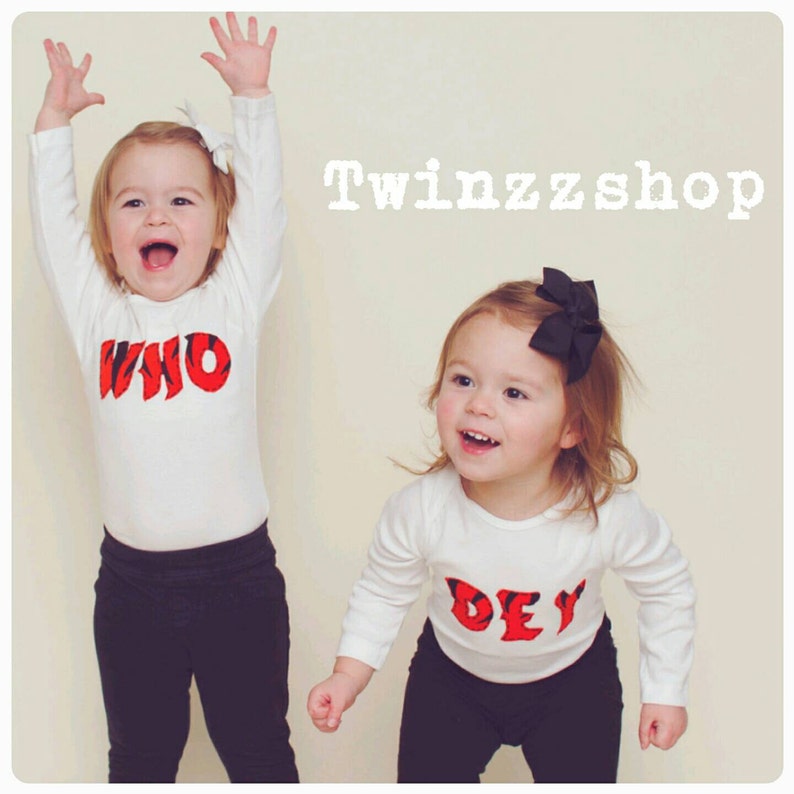 Who Dey Bengals TWIN Set of Baby Bodysuits Great Shower gift for TWINS or siblings