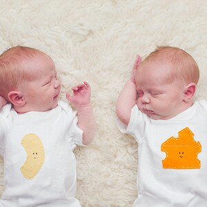 TWIN Set of Onesies® bodysuits &quot;Mac & Cheese&quot;, Great Shower gift for TWINS or siblings, fun gift for twins, twin baby shower gift