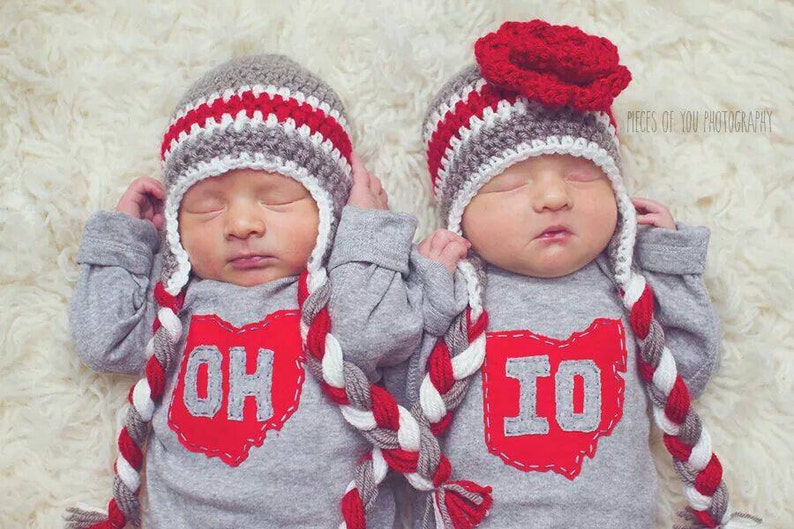 Grey State of Ohio OH-IO Onesies®, Set of 2 Bodysuits for twins or different sizes for siblings, Ohio twins gift, Hats are NOT included image 1