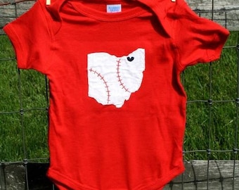Cleveland Indians/Guardians, Tribe Love, State of Ohio Onesie®/bodysuit with BASEBALL stitches and heart on cleveland, new father's day gift