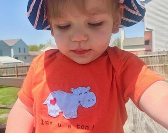 Funny baby Onesie® "Luv u a ton",  cute Hippo one piece, fun and unique baby shower gift, baby bodysuit, sweet baby gift, Fiona hippo baby