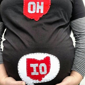 Maternity Mommy OH and baby IO handsewn black tshirt, Great gift for a BUCKEYE mom-to-be