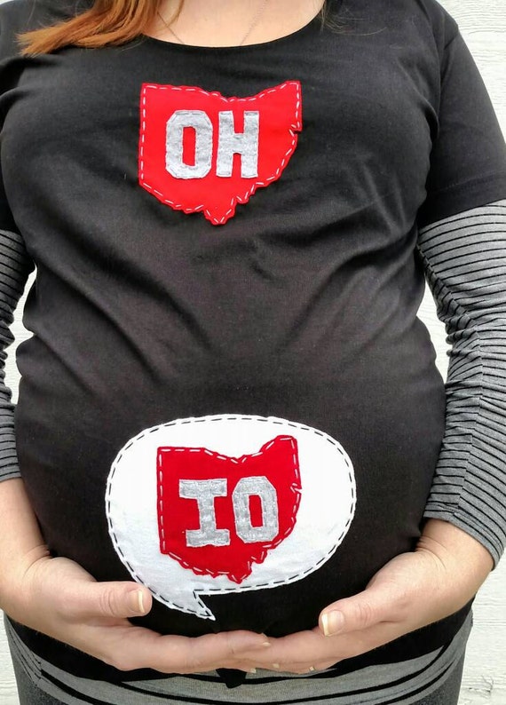 Maternity Mommy OH and baby IO handsewn black tshirt, Great gift for a BUCKEYE mom-to-be