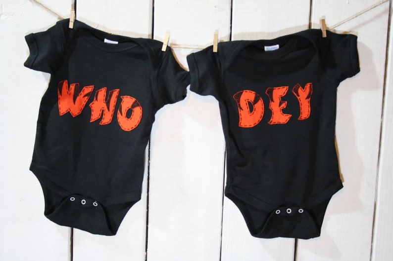 Who Dey Bengals TWIN Set of Baby Bodysuits Great Shower gift for TWINS or siblings