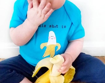 Funny baby Onesie® "This Sh*t is bananas",  sassy banana one piece, fun and unique baby shower gift, baby bodysuit, funny baby gift