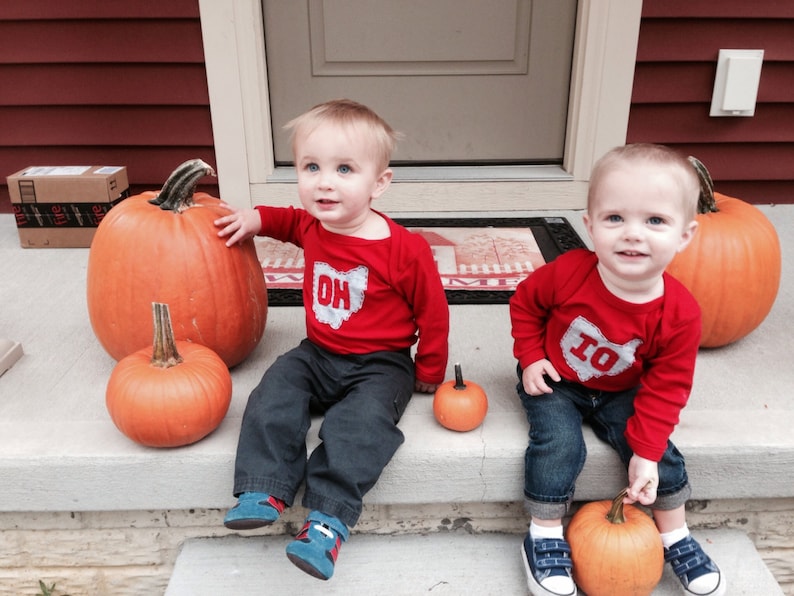 Red OH-IO Twin set bodysuits for twins or great image 0