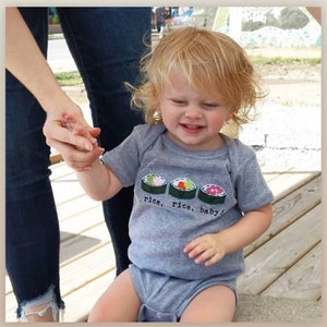 Funny Sushi Roll &quot;Rice, Rice, Baby&quot; Baby bodysuit, sushi roll baby gift, fun baby shower gift, mom-made, baby one piece