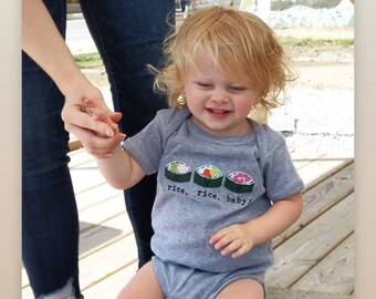 Funny Sushi Roll "Rice, Rice, Baby" Baby bodysuit, sushi roll baby gift, fun baby shower gift, mom-made, baby one piece