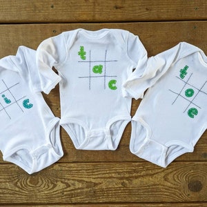 Tic Tac Toe Triplet Fun set of 3 Onesies® Bodysuit Set, Great Shower gift for TRIPLETS or 3 different sizes for siblings image 3