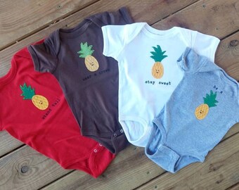 Pineapple baby Onesie® Choose a phrase: "wear a crown", "stand tall", "be a pineapple" or "stay sweet" cute pineapple one piece bodysuit